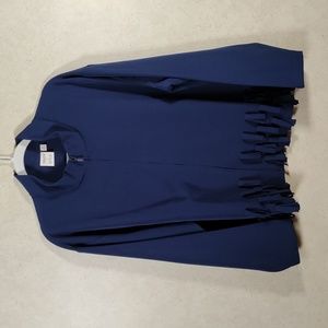 12102 Truth + Style navy blue knit zip front fringe trim jacket XL